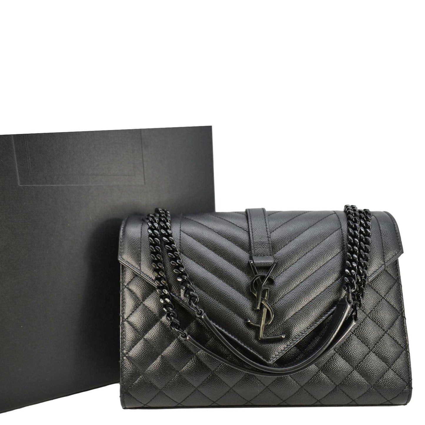 YSL Saint Laurent Yves Envelope Mixed Shoulder Bag Leather Matelasse Black