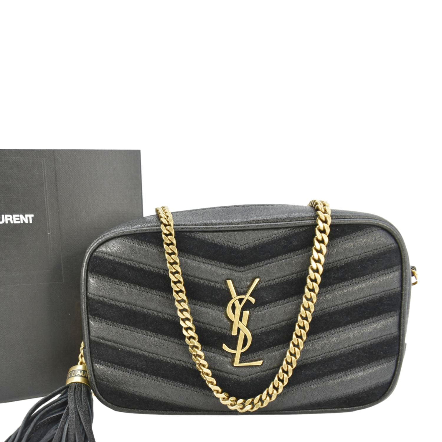 YSL Saint Laurent Yves Lou Camera Chevron Crossbody Bag Leather Black