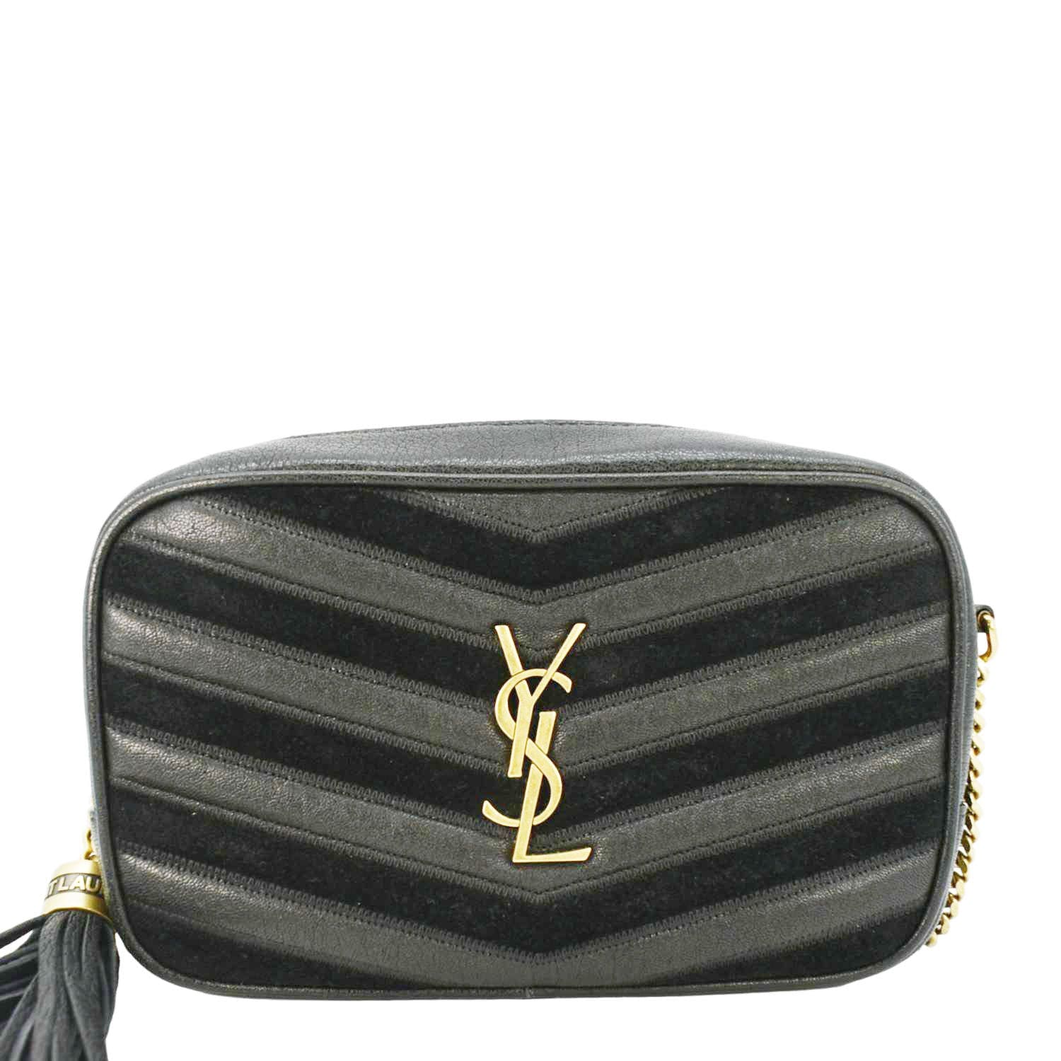 YSL Saint Laurent Yves Lou Camera Chevron Crossbody Bag Leather Black