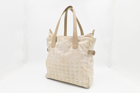 Chanel New Line Zip Beige Canvas Travel Bag
