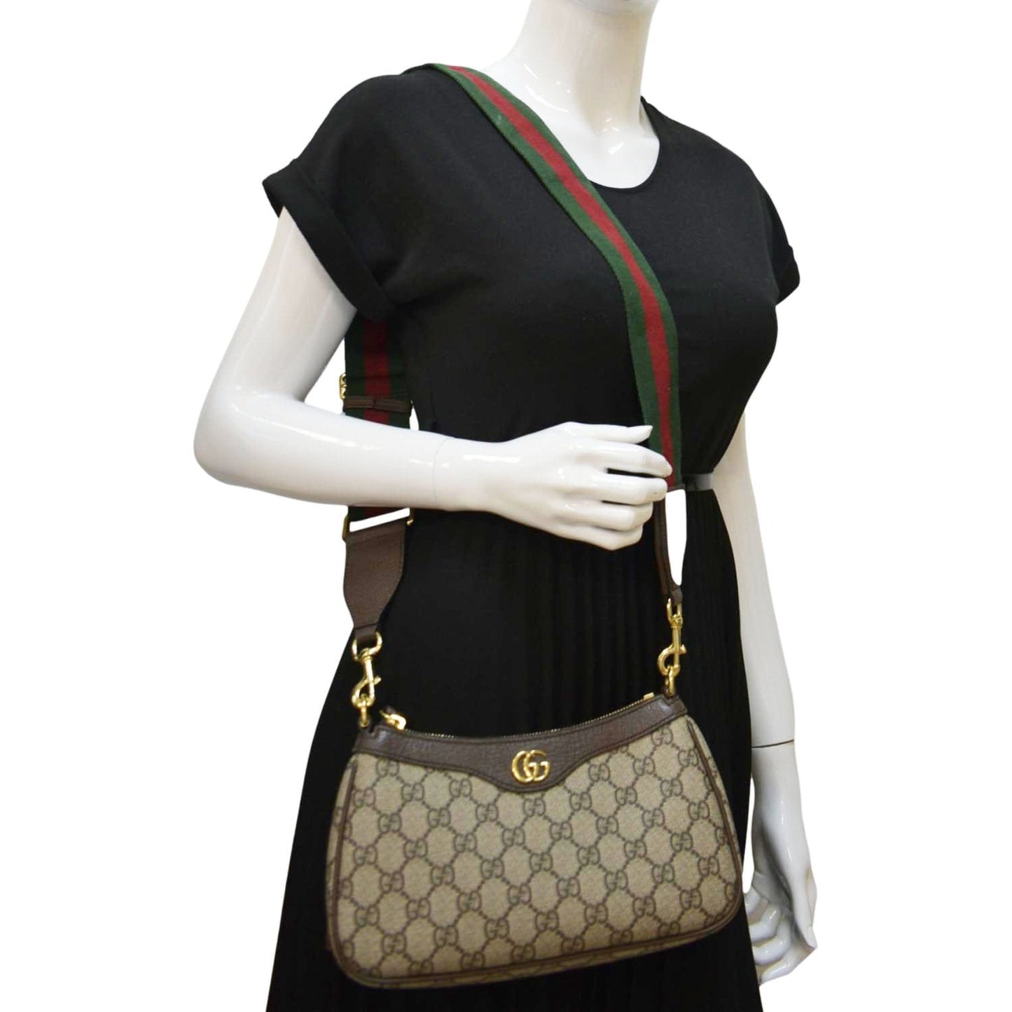 Gucci Ophidia Web Supreme Shoulder Bag Canvas Beige Small 735132
