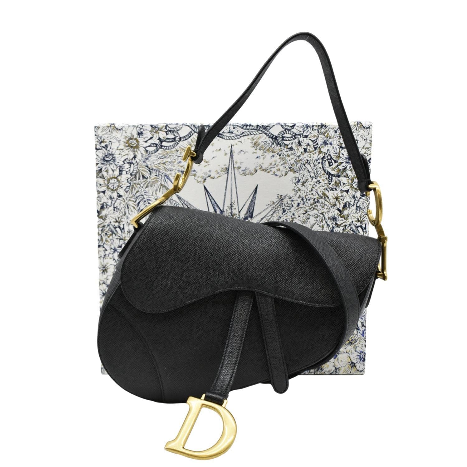 Dior Saddle Grained Satchel Shoulder Bag Leather Black