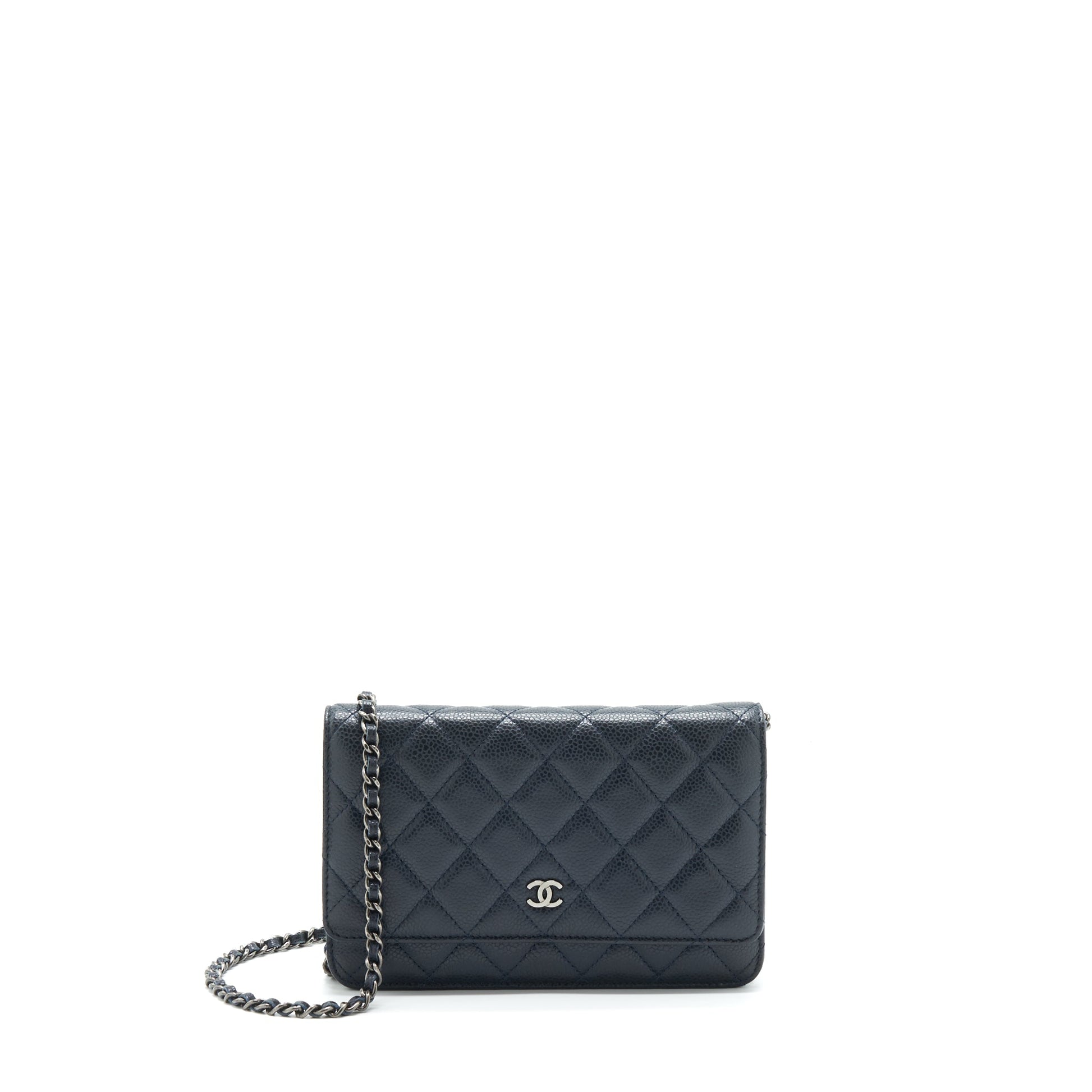 Chanel Classic On Caviar Navy Ruthenium Hardware Wallet Case