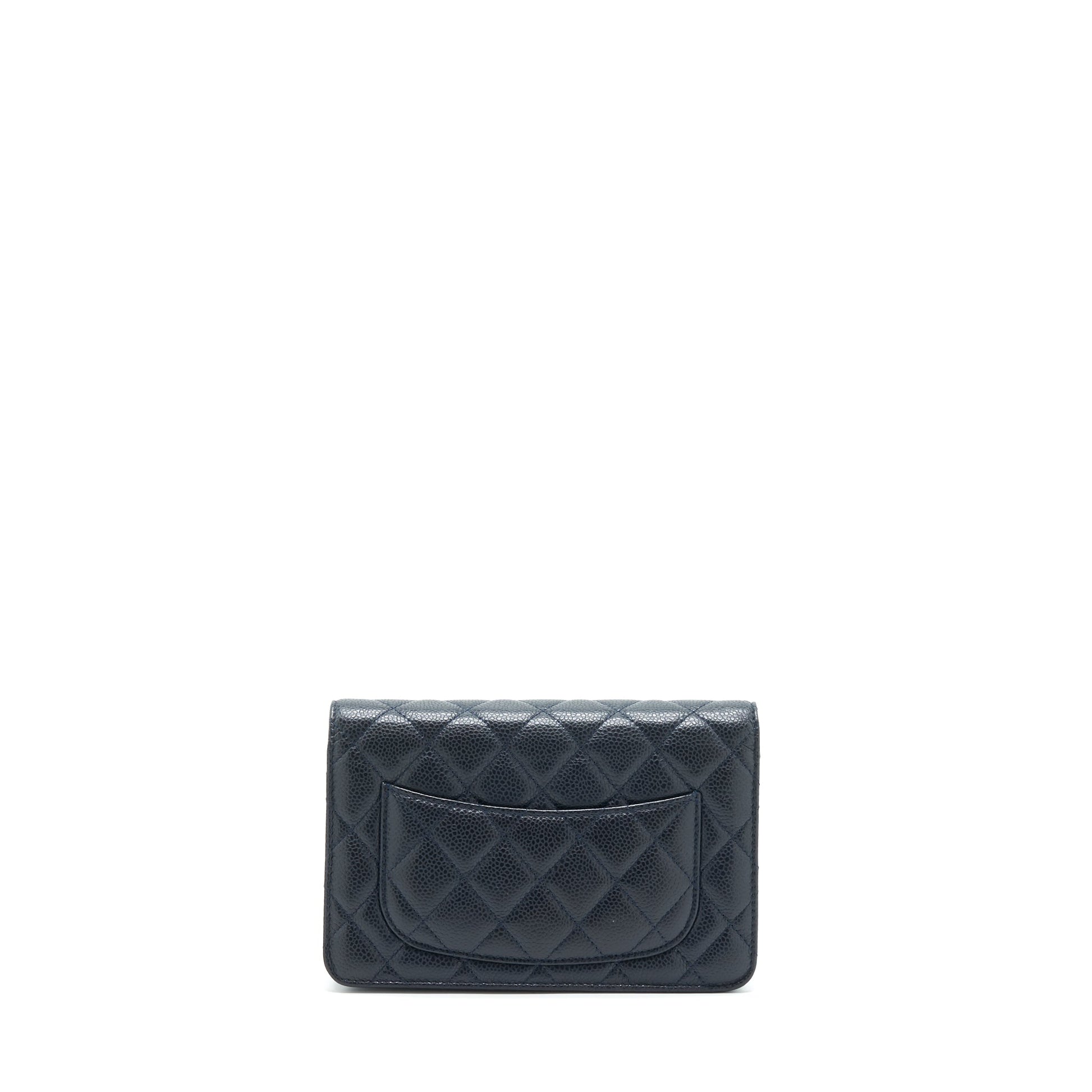 Chanel Classic On Caviar Navy Ruthenium Hardware Wallet Case