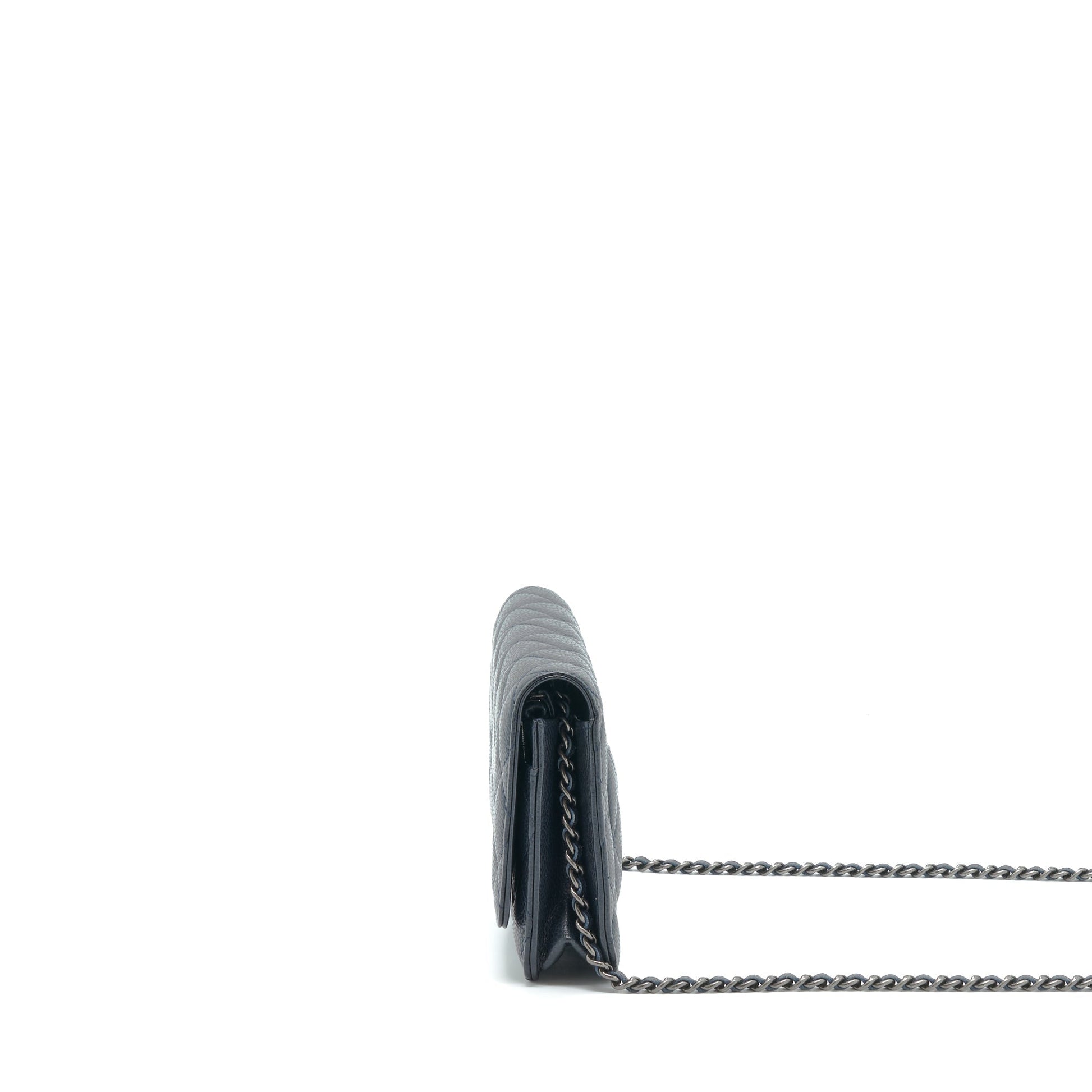 Chanel Classic On Caviar Navy Ruthenium Hardware Wallet Case
