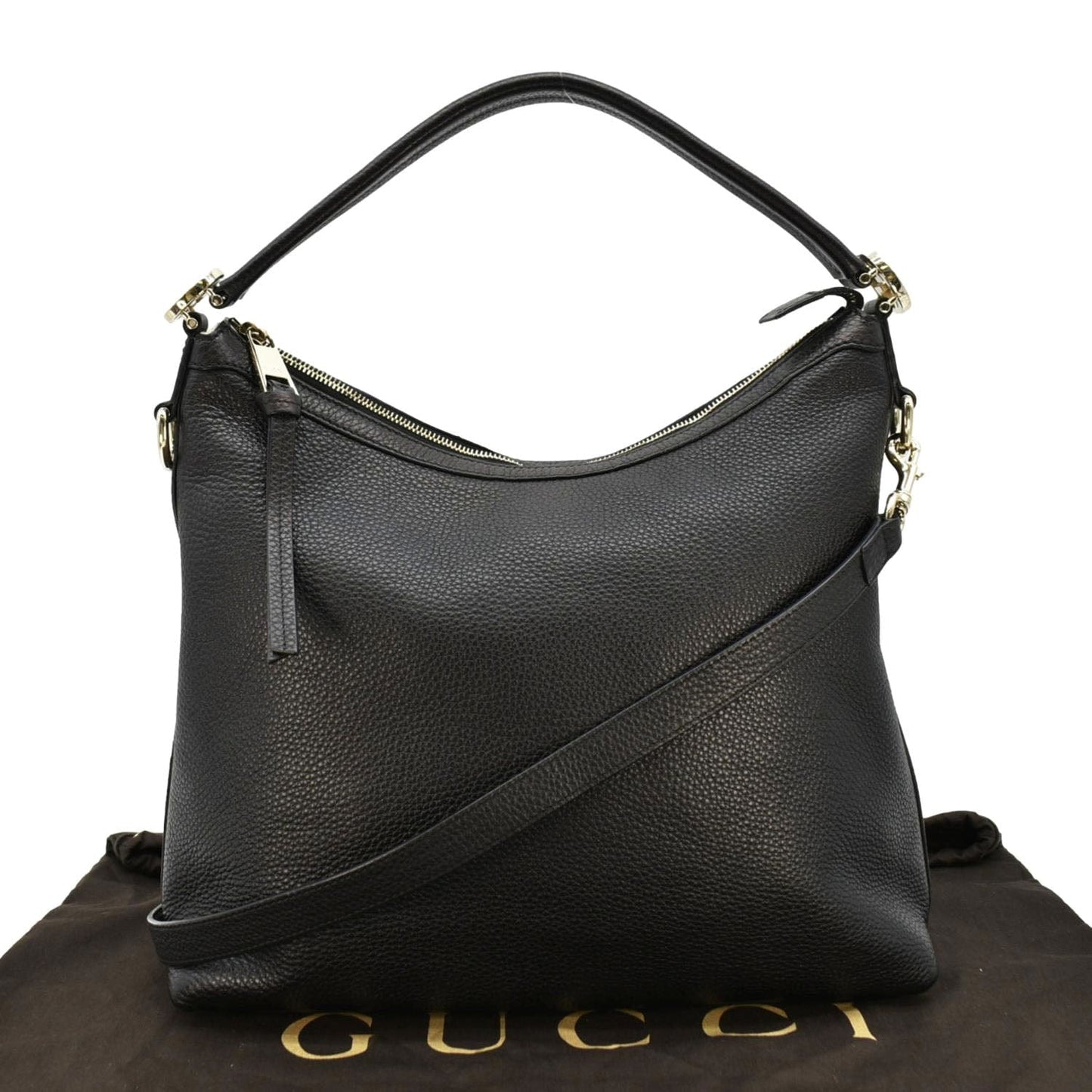 Gucci Miss Original Pebbled Calfskin Hobo Bag Leather Black Travel Bag