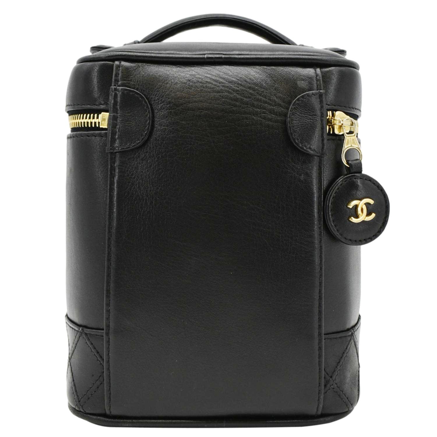 Chanel Vanity Cosmetic Leather Black Travel Bag