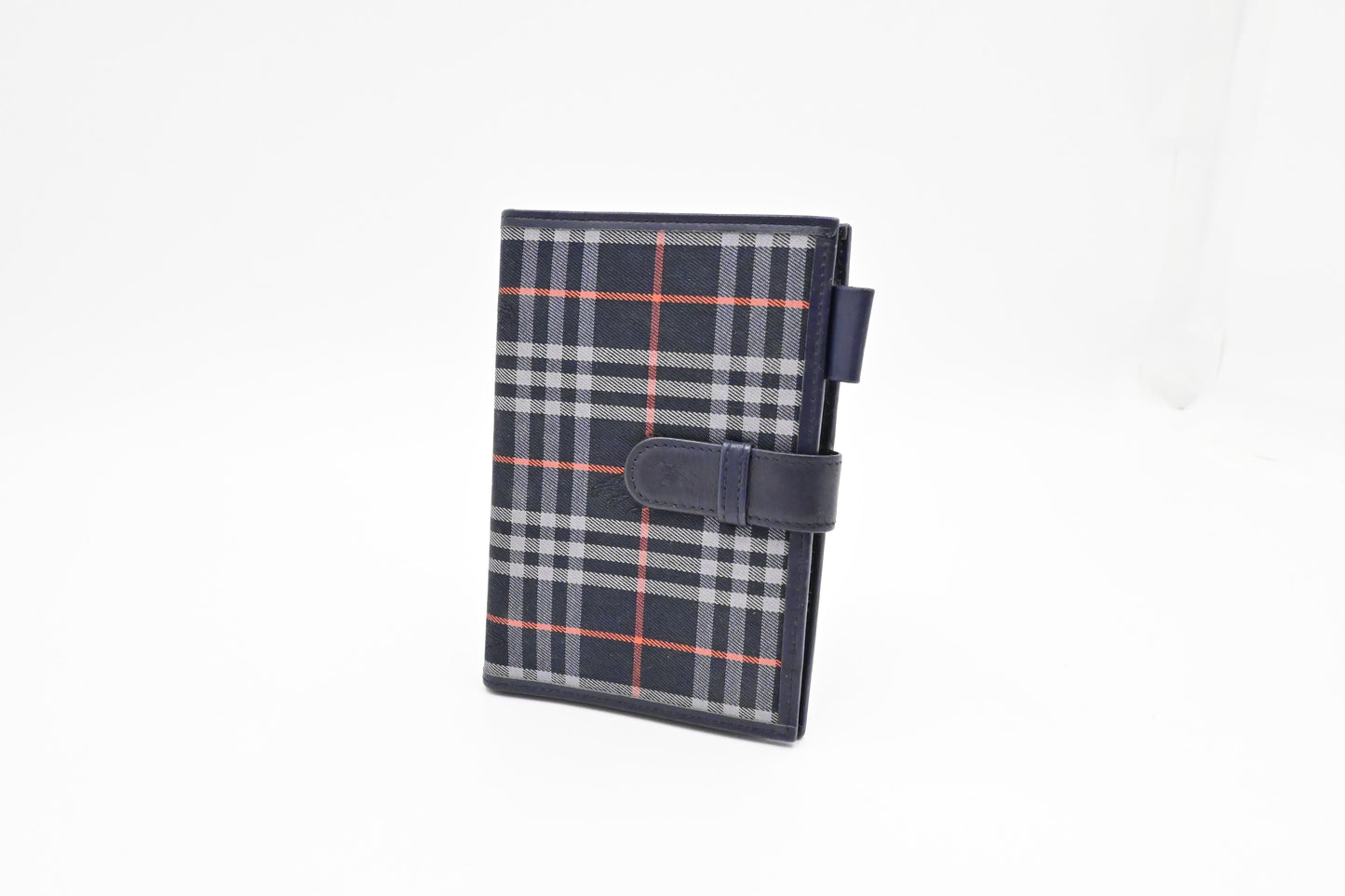 Burberry Agenda In Check Handbag Canvas Navy Travel Bag