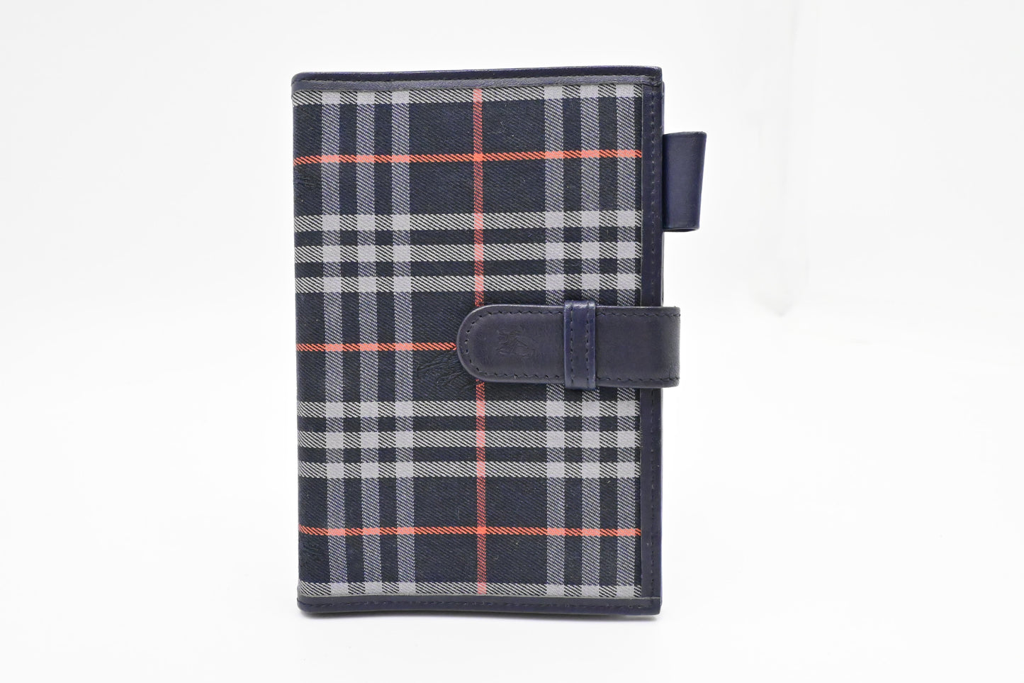 Burberry Agenda In Check Handbag Canvas Navy Travel Bag