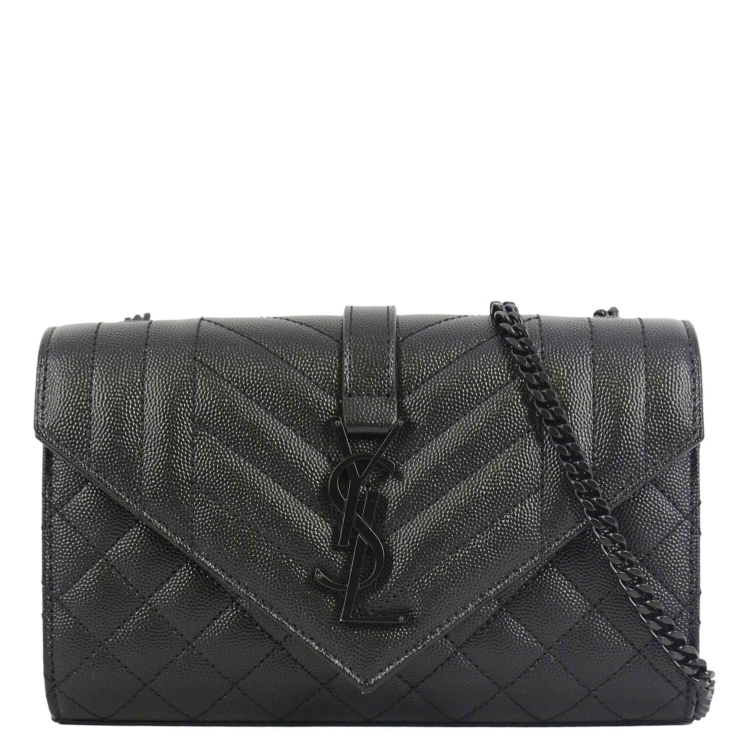 YSL Saint Laurent Saint Grain De Poudre Embossed Crossbody Bag Leather Black