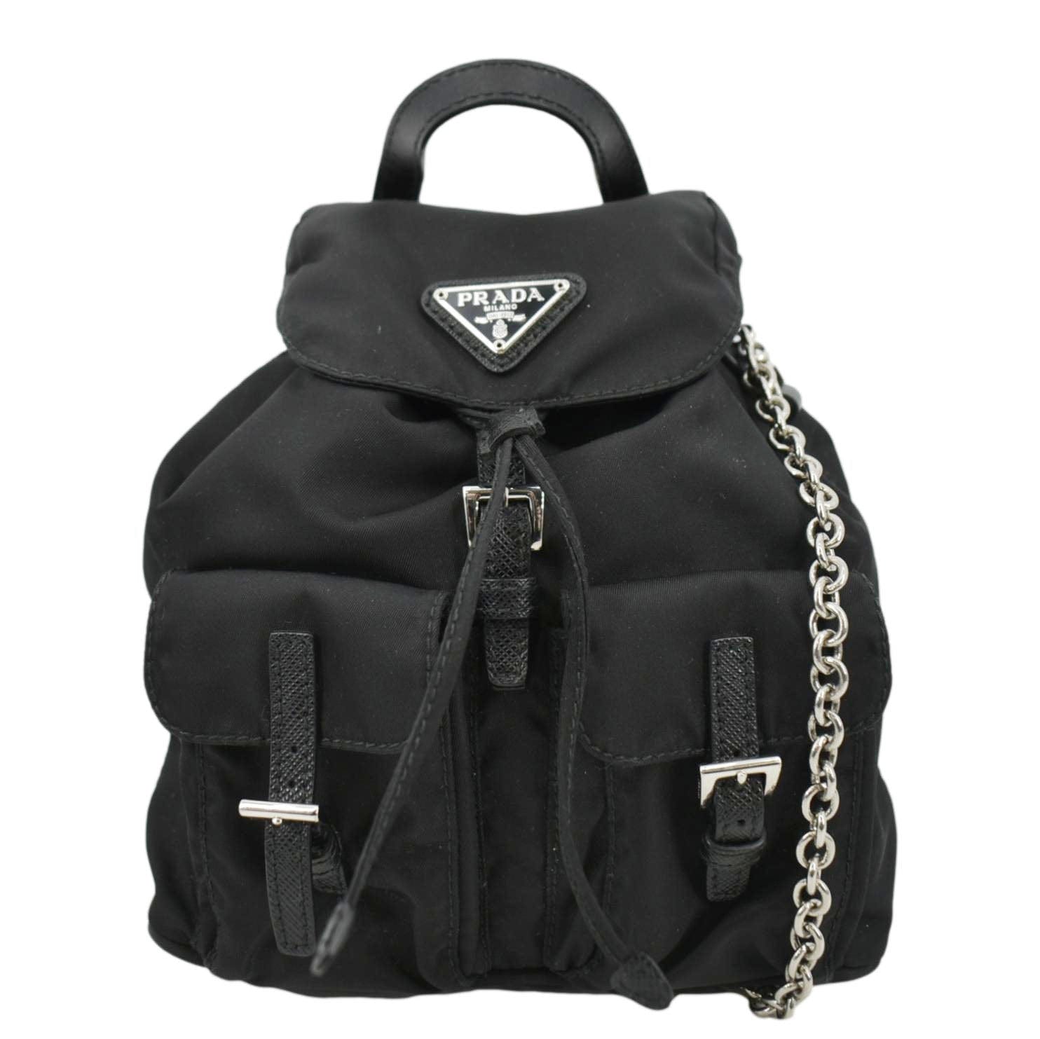 Double Pocket Backpack Crossbody Bag Nylon Black