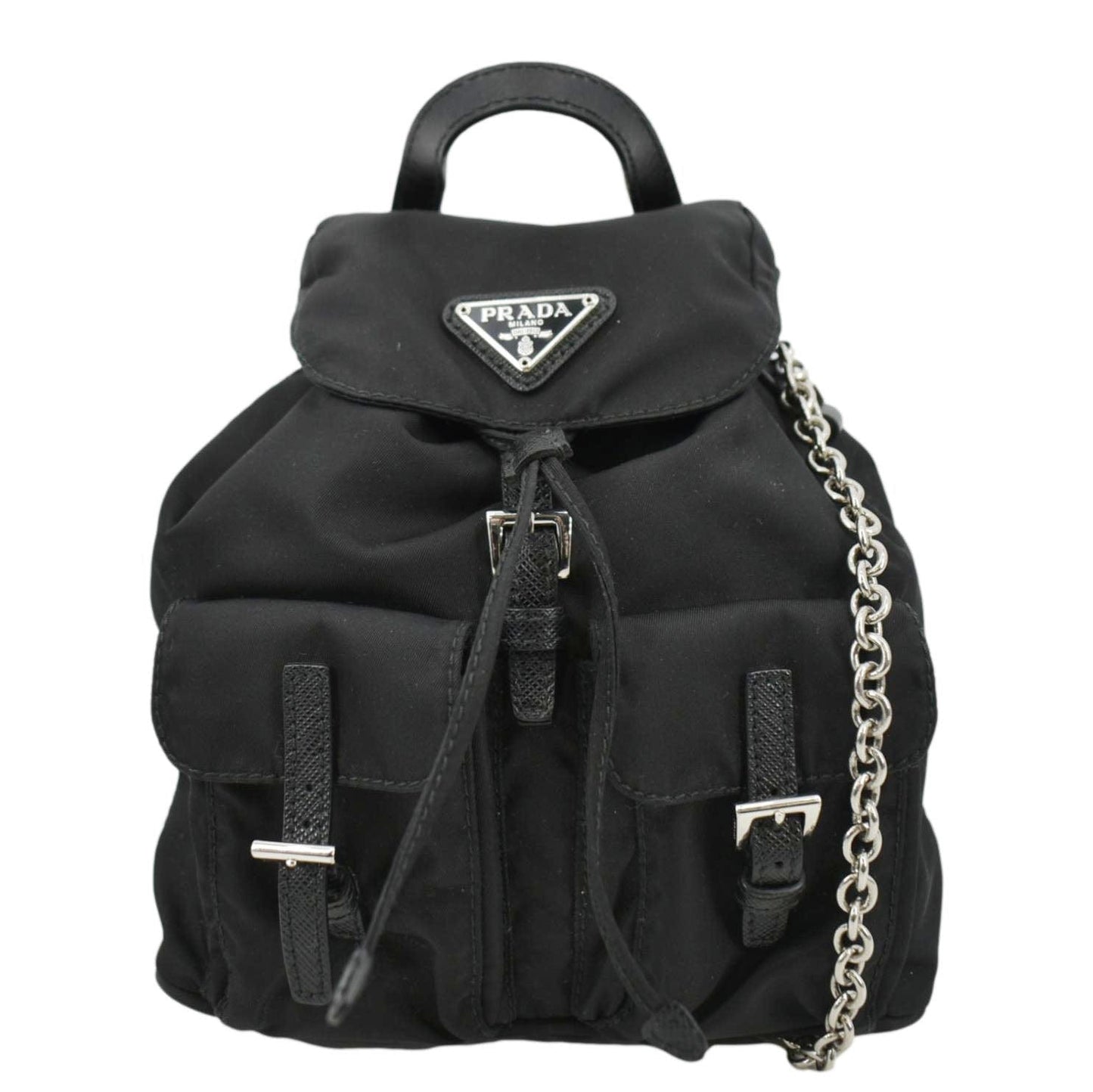 Prada Double Pocket Backpack Crossbody Bag Nylon Black Mini