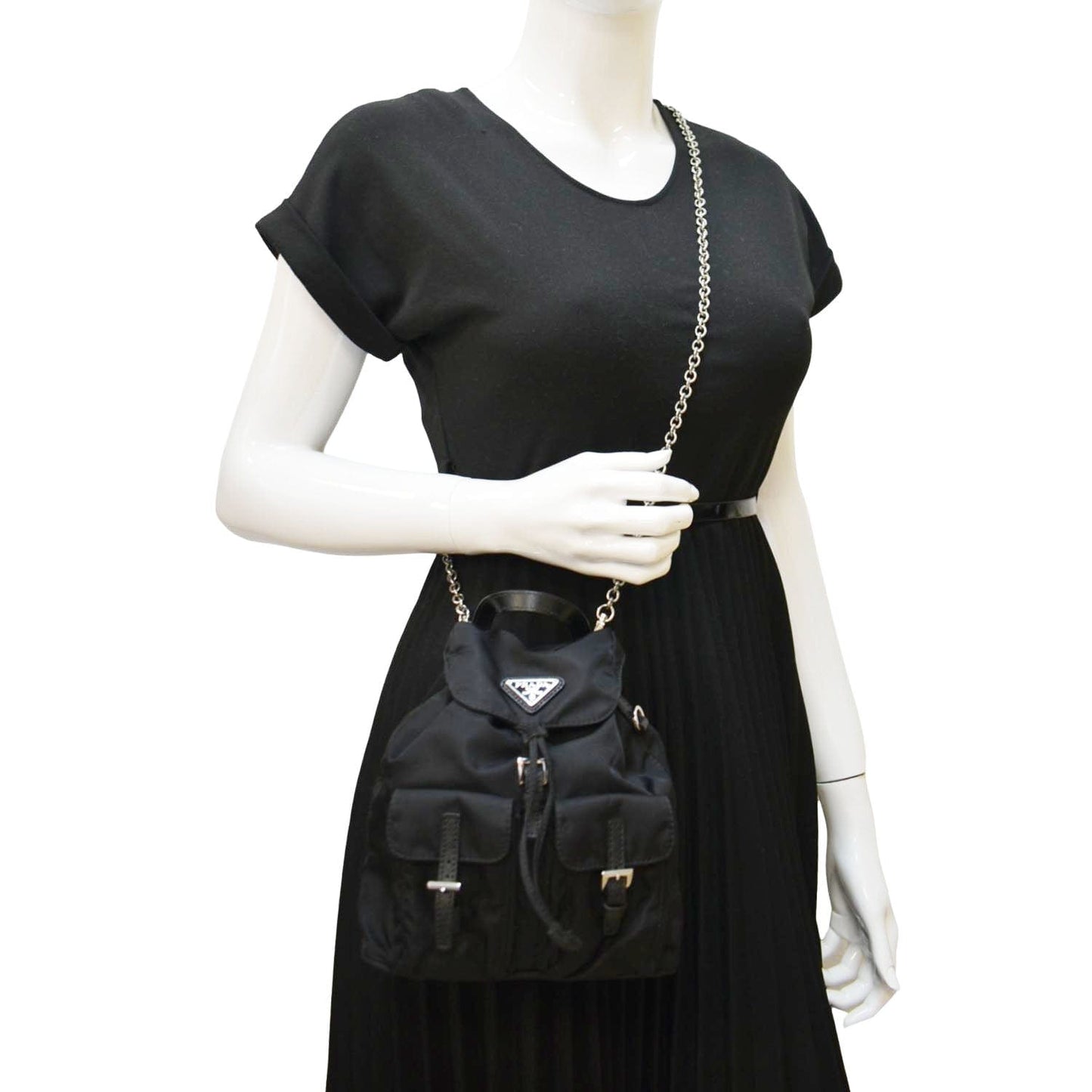 Double Pocket Backpack Crossbody Bag Nylon Black
