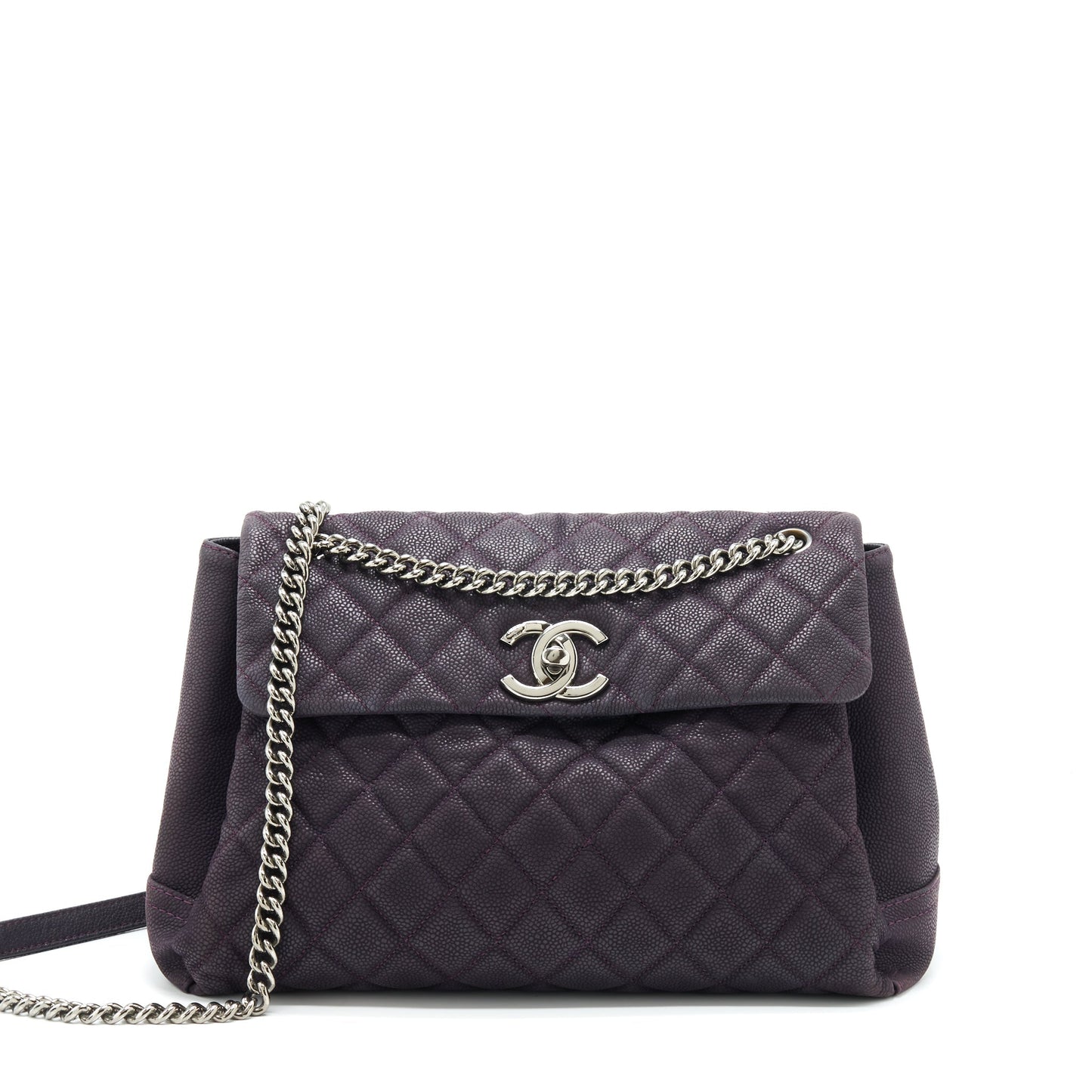 Chanel Flap Grained Calfskin Dark Purple SHW Tote Bag