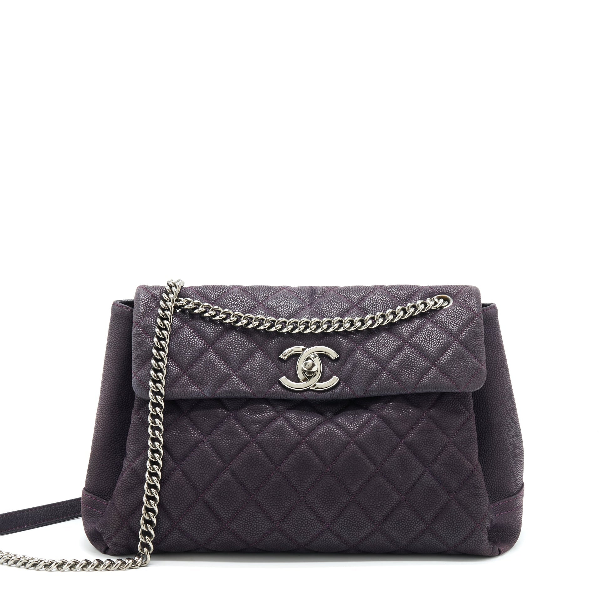 Chanel Flap Grained Calfskin Dark Purple SHW Tote Bag