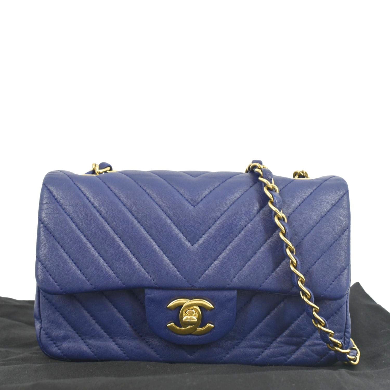 Chanel CC Rectangular Flap Chevron Purple Leather Travel Bag