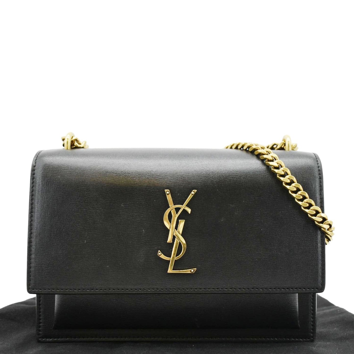 YSL Saint Laurent Yves Sunset Shoulder Bag Leather Monogram Black Laurent Sunset Chain