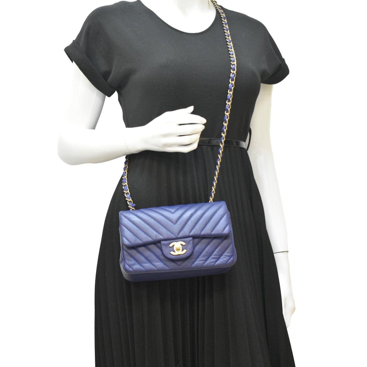 Chanel CC Rectangular Flap Chevron Purple Leather Travel Bag
