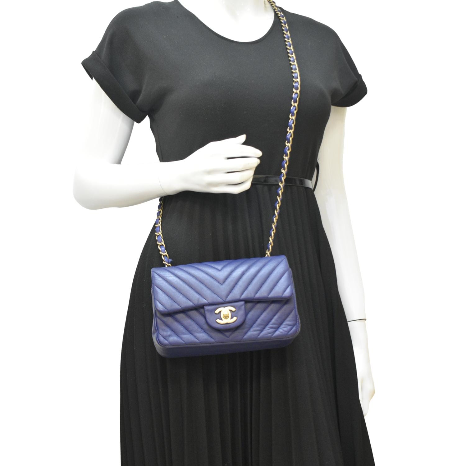 Chanel CC Rectangular Flap Chevron Purple Leather Travel Bag