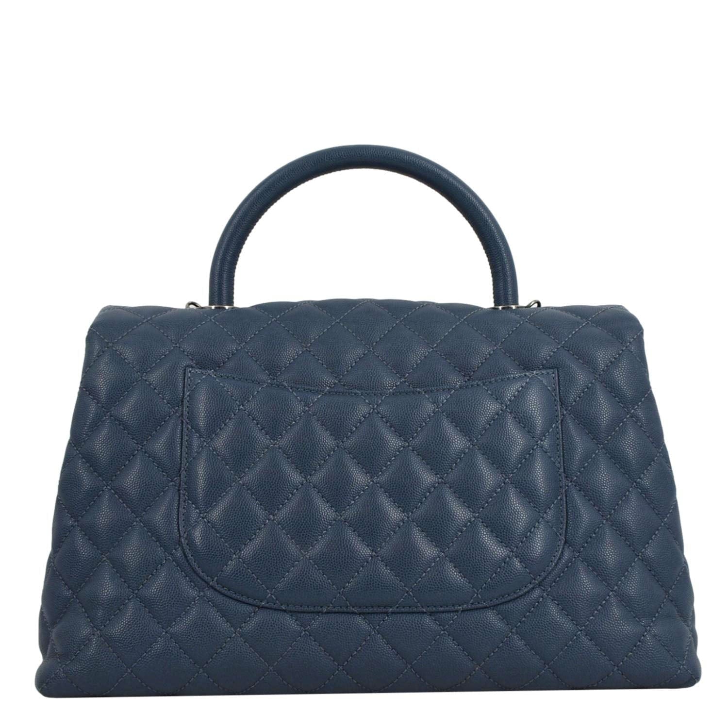 Chanel Cc Coco Caviar Leather Top Handle Flap Shoulder Bag Blue