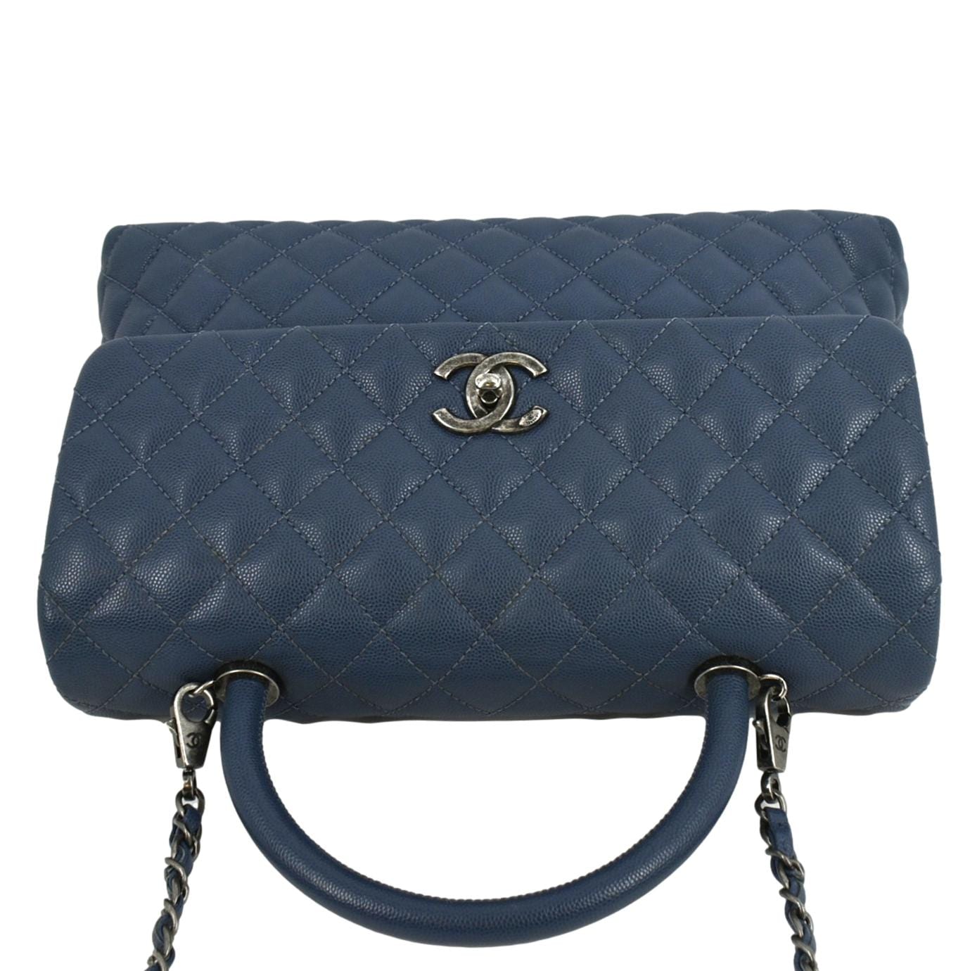 Chanel CC Coco Caviar Leather Top Handle Flap Shoulder Bag Blue