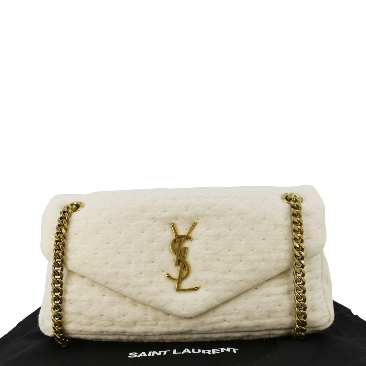 YSL Saint Laurent Yves Calypso Organza Crossbody Bag Leather White