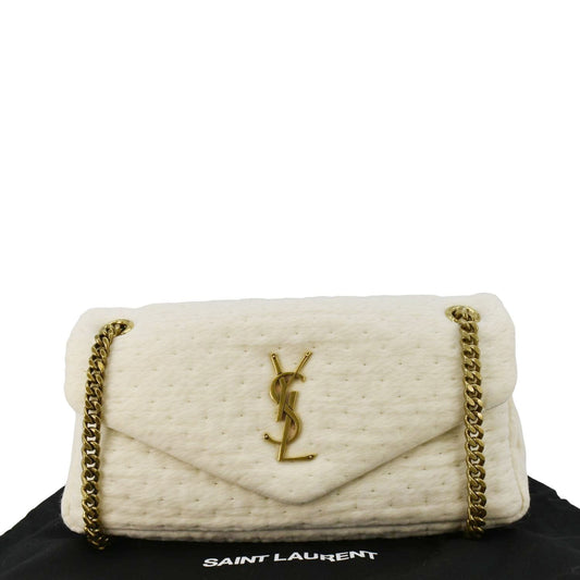 YSL Saint Laurent Yves Calypso Organza Crossbody Bag Leather White