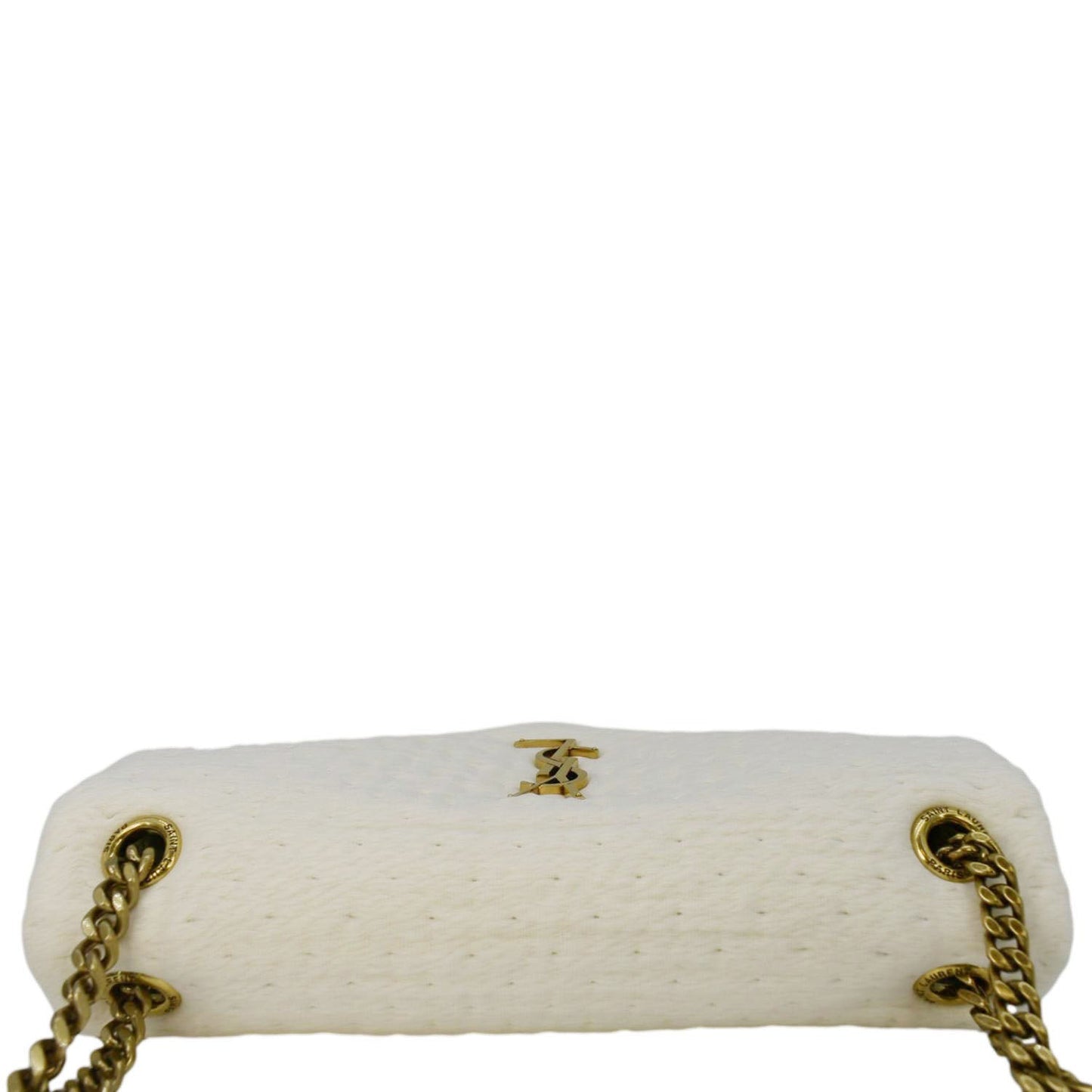 YSL Saint Laurent Yves Calypso Organza Crossbody Bag Leather White