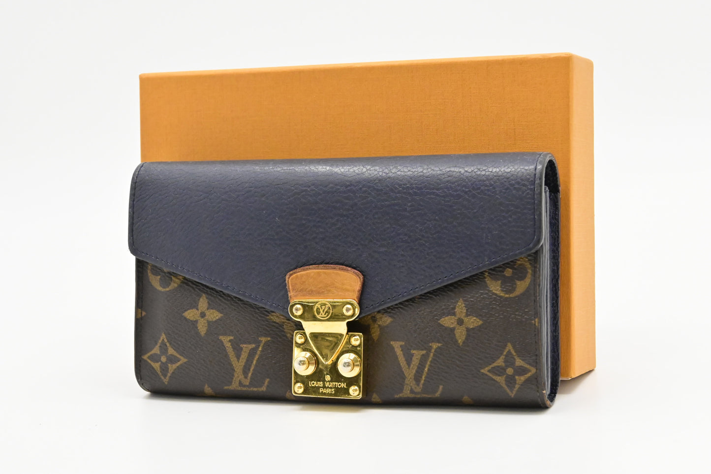 Louis Vuitton Pallas Navy Monogram Canvas Leather Blue Wallet Case