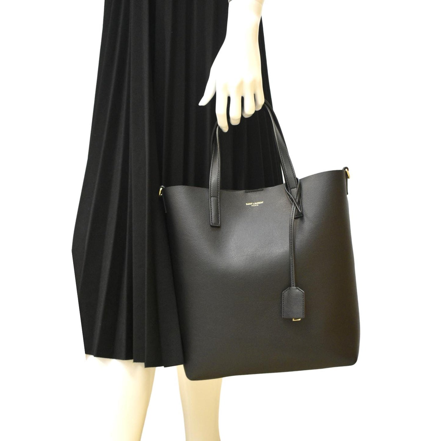 YSL Saint Laurent Yves Supple Shopping Tote Bag Leather Black Toy Shoulder Bag