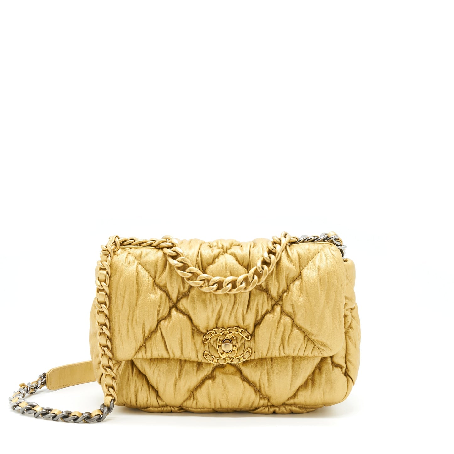 Chanel 19 Limited Edition Lambskin Hardware Microchip Gold Silver Small Handbag
