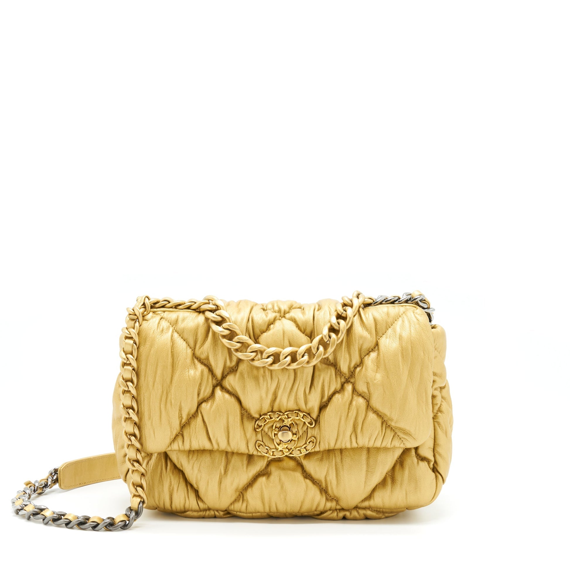 Chanel 19 Limited Edition Lambskin Hardware Microchip Gold Silver Small Handbag