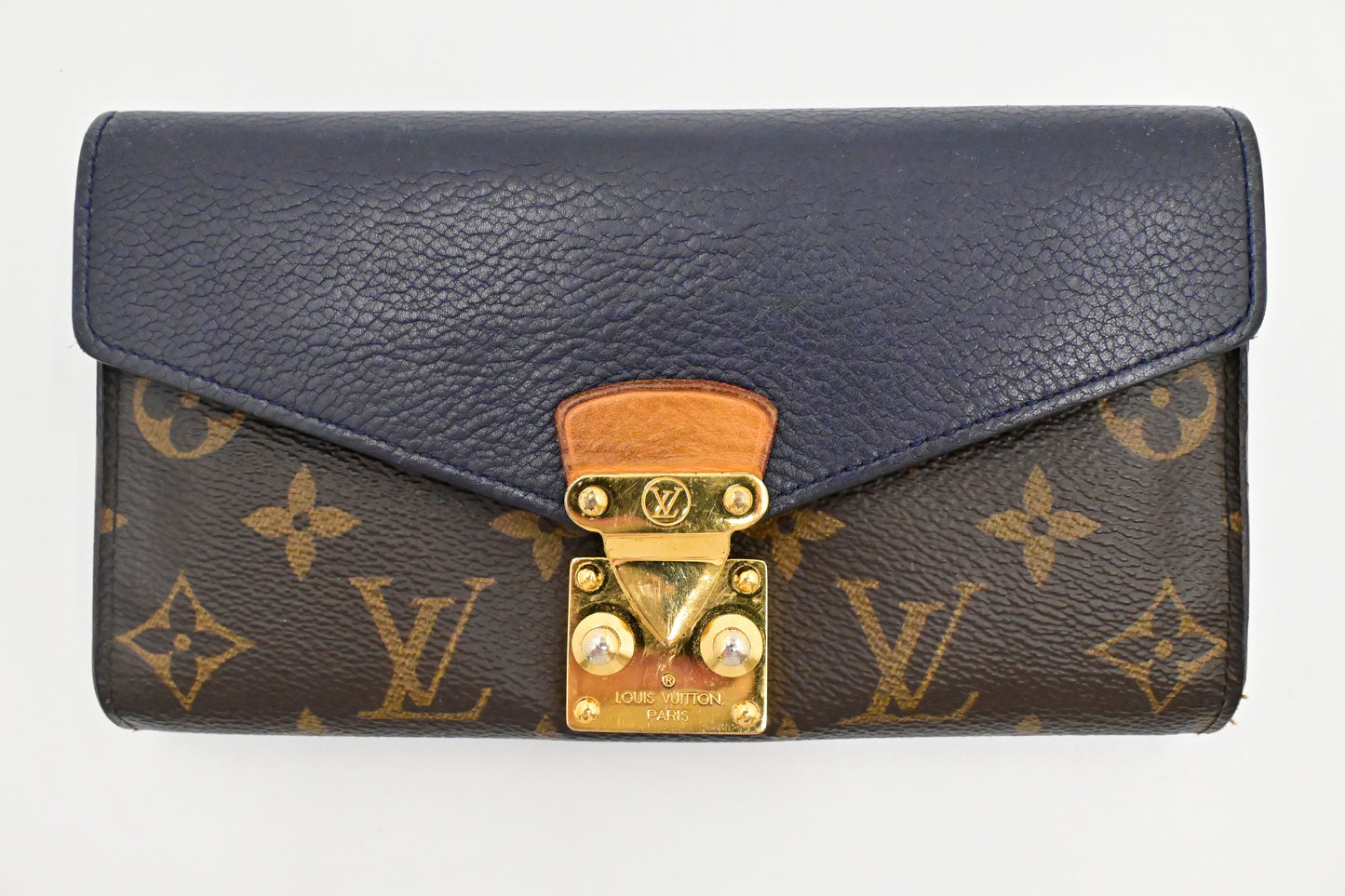 Louis Vuitton Pallas Navy Monogram Canvas Leather Blue Wallet Case