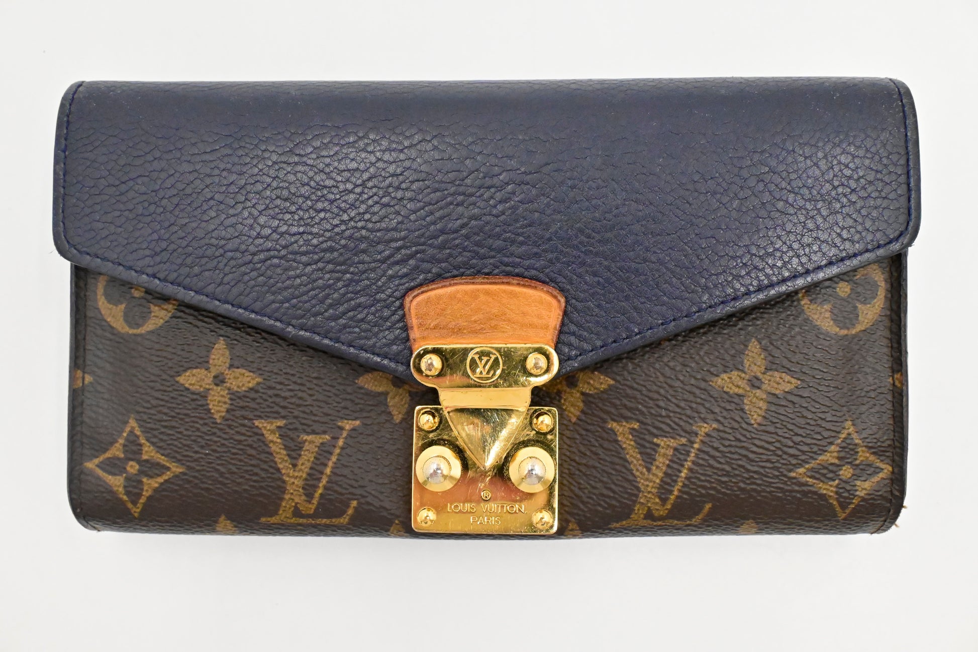 Louis Vuitton Pallas Navy Monogram Canvas Leather Blue Wallet Case