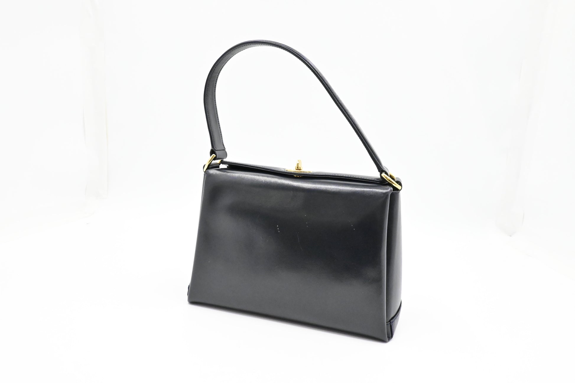 Gucci Handbag In Navy Leather Travel Bag