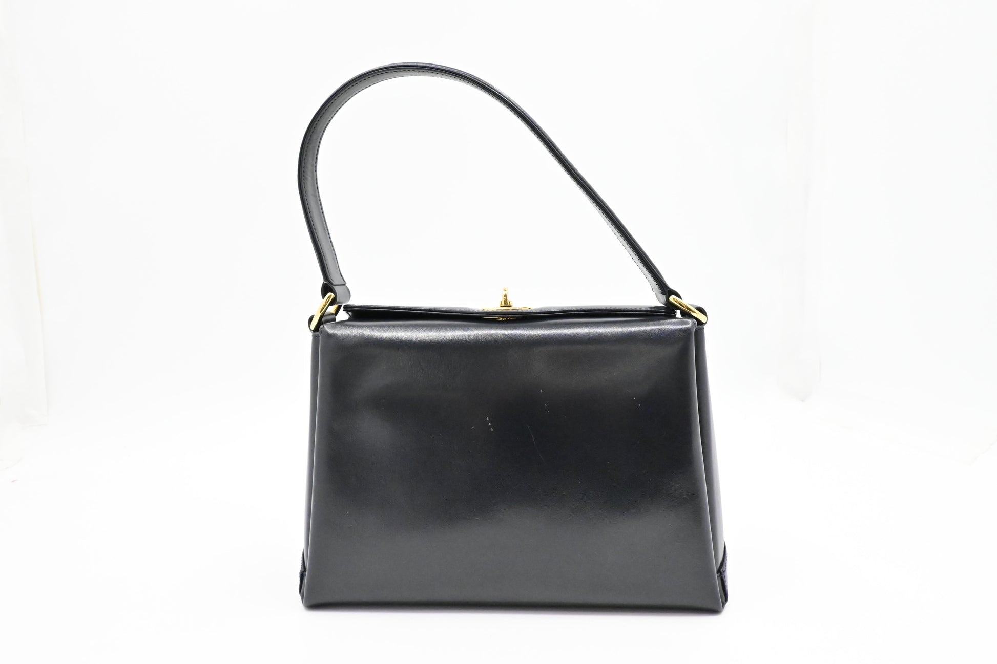 Gucci Handbag In Navy Leather Travel Bag