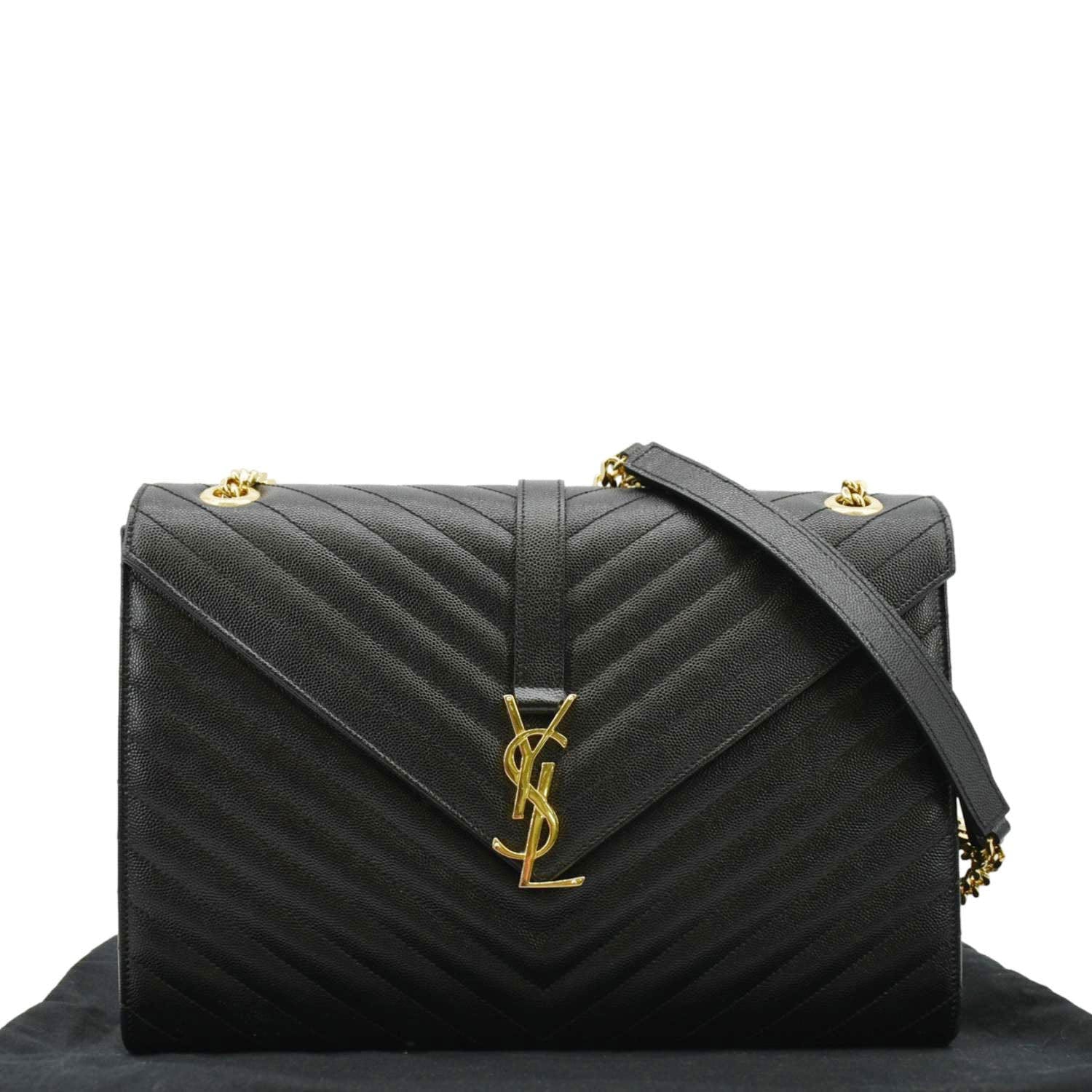 YSL Saint Laurent Yves Envelope Shoulder Bag Leather Black Large
