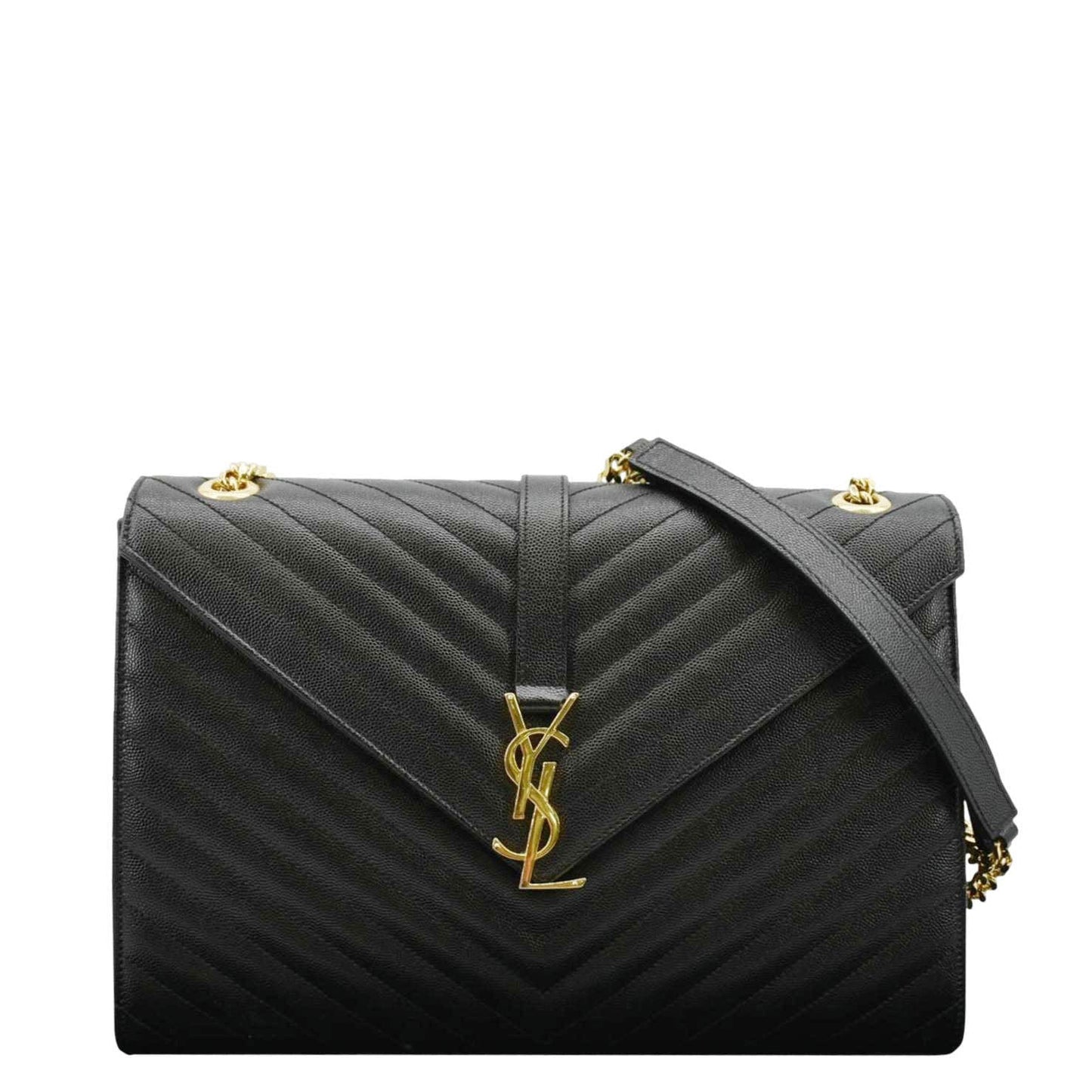 YSL Saint Laurent Yves Envelope Shoulder Bag Leather Black Large