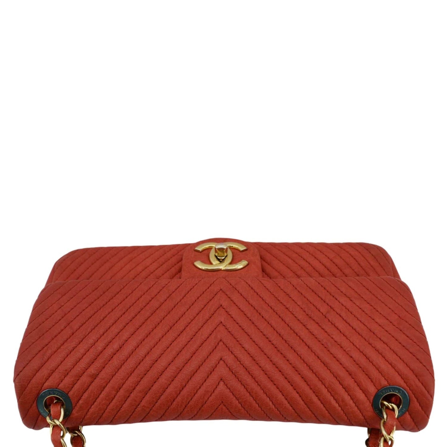 Chanel Medallion Charm Flap Wrinkled Chevron Leather Red Key Chain