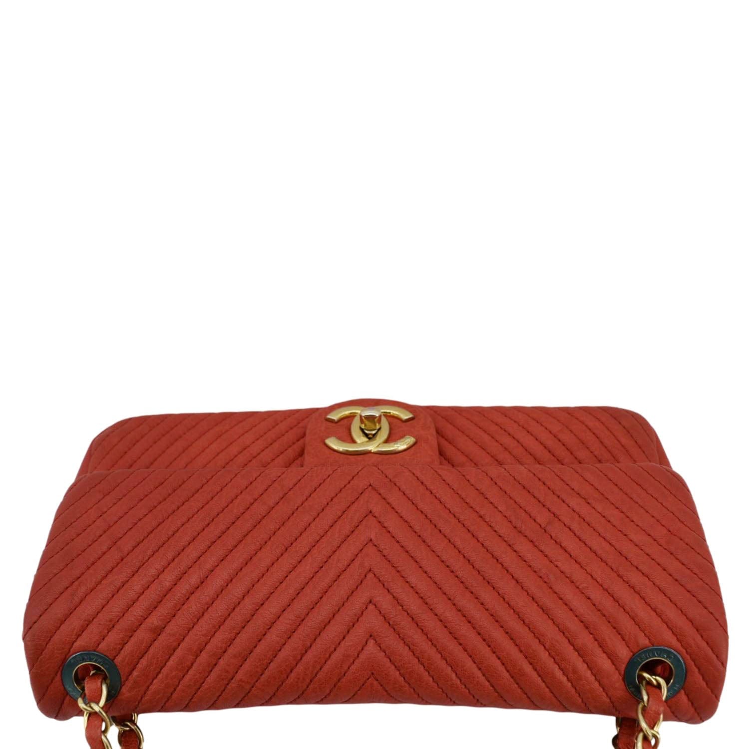 Chanel Medallion Charm Flap Wrinkled Chevron Leather Red Key Chain