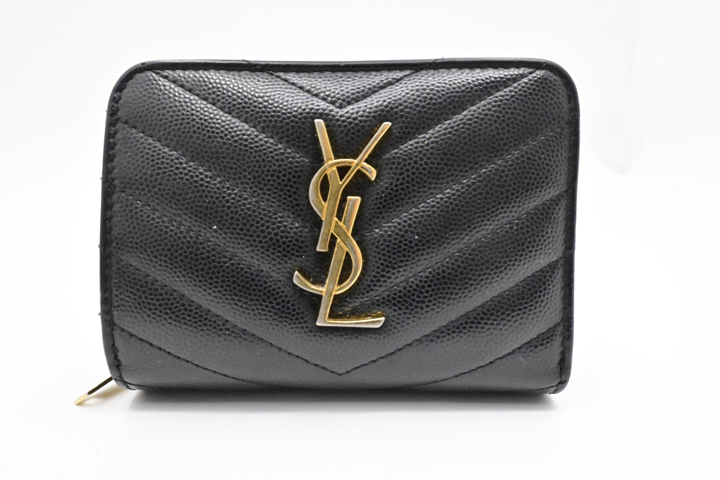 YSL Saint Laurent Compact Wallet In Grain De Poudre Travel Leather Black Travel Bag