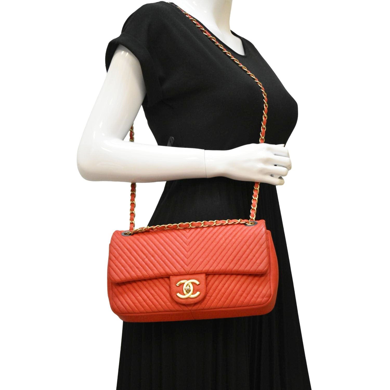 Chanel Medallion Charm Flap Wrinkled Chevron Leather Red Key Chain