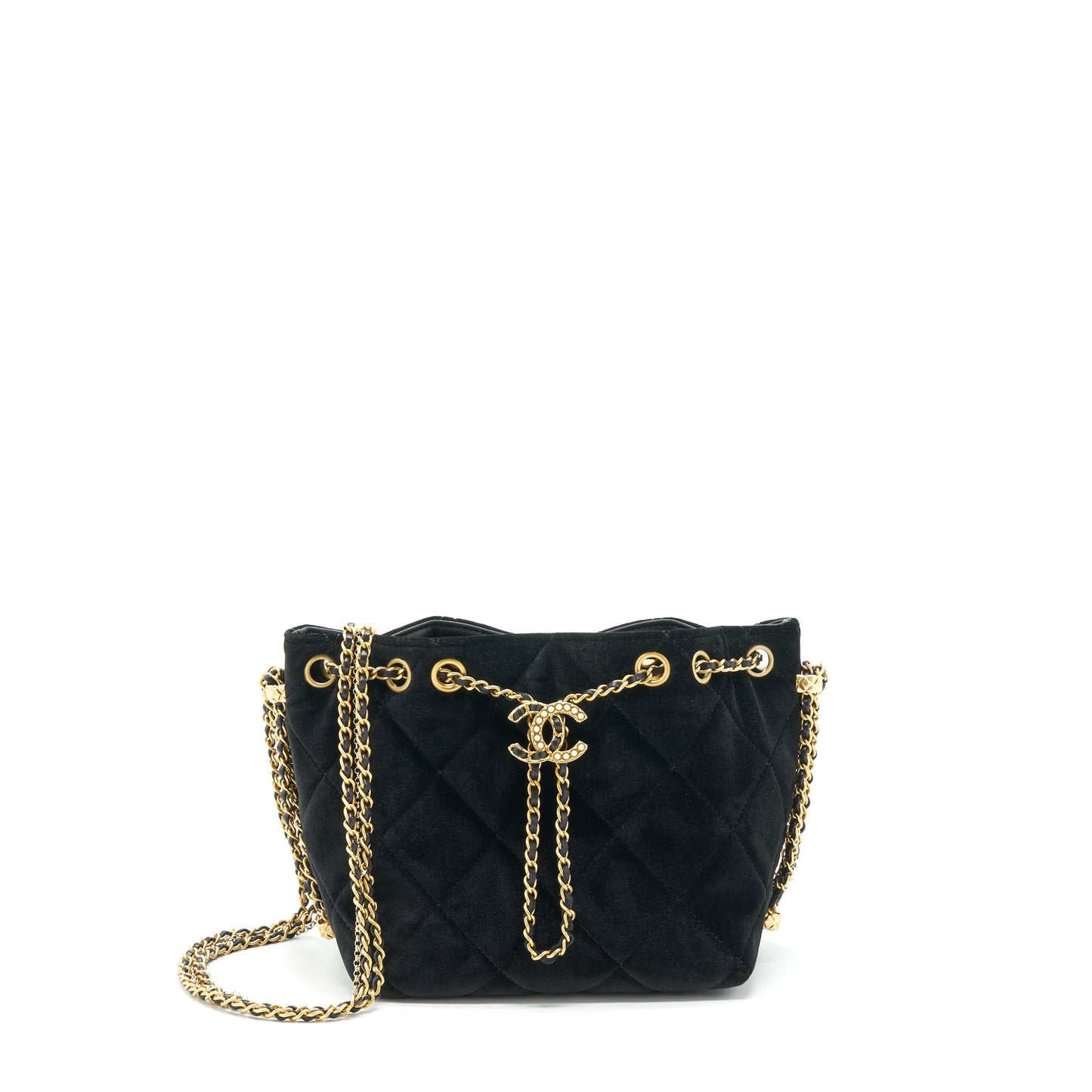 Chanel Bucket Velvet GHW Black Bucket Bag