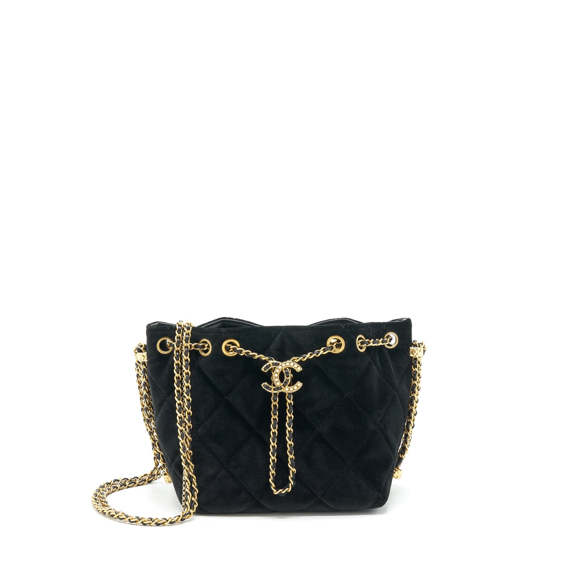 Chanel Bucket Velvet GHW Black Bucket Bag