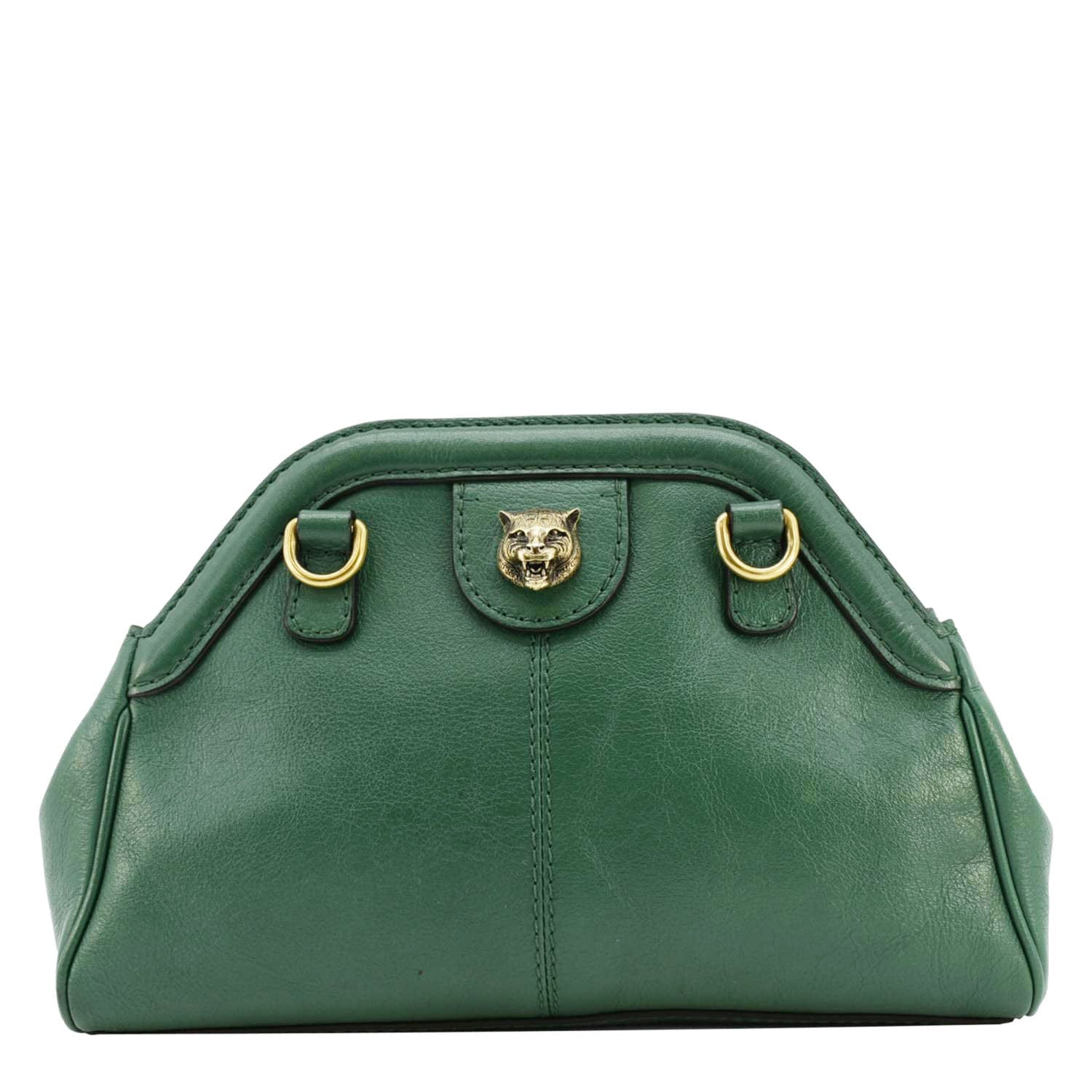 Gucci Re Belle Tiger Head Shoulder Bag Leather Green