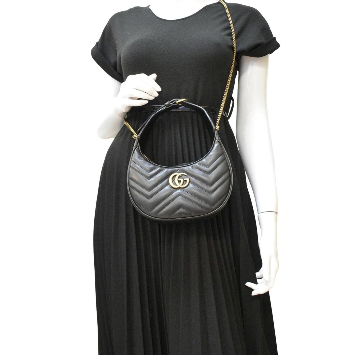 Gucci Marmont Half Moon Shoulder Bag Leather Black