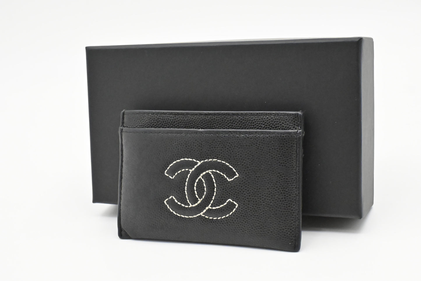 Chanel Card Caviar Black Leather Wallet Case Leather 2