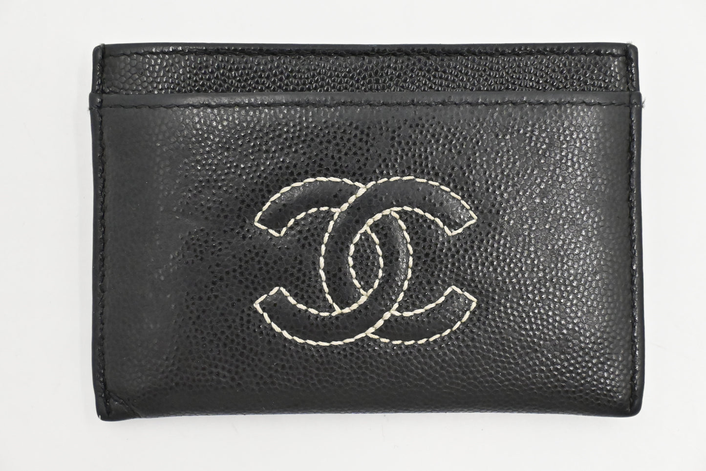 Chanel Card Caviar Black Leather Wallet Case Leather 2