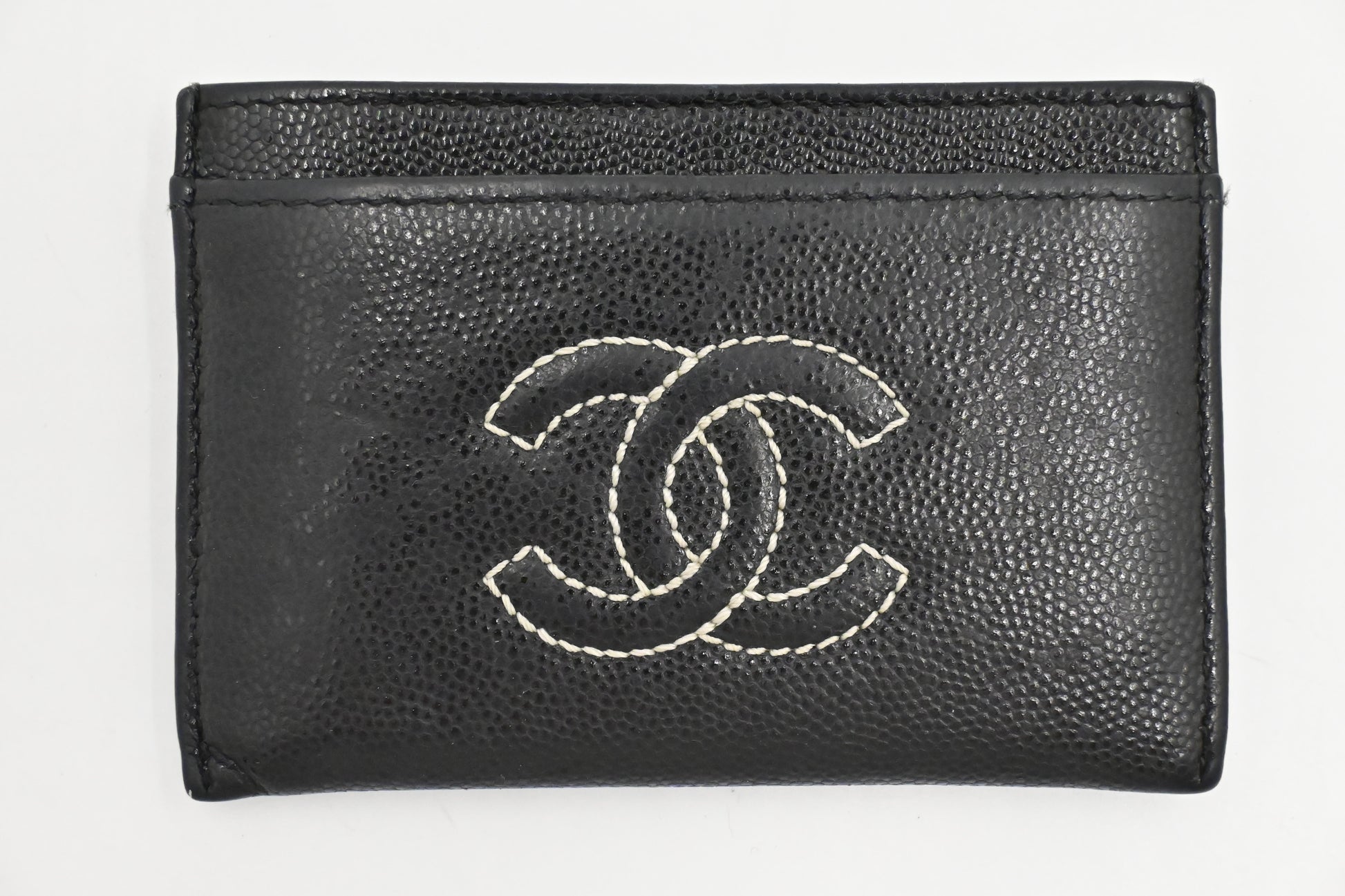 Chanel Card Caviar Black Leather Wallet Case Leather 2