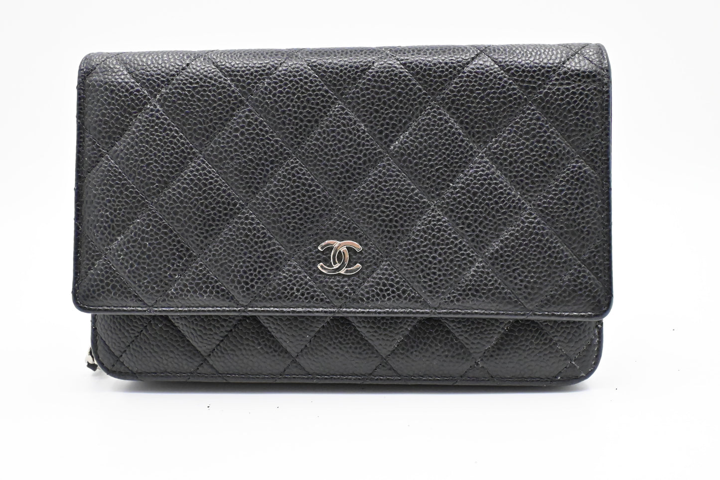 Chanel on MattelassÃ © Caviar Black Leather Wallet Case